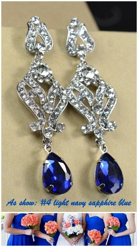 Mariage - Navy blue,sapphire blue Wedding Jewelry Bridesmaid Gift Bridesmaid Jewelry Bridal Jewelry tear Earrings & necklace SET,bridesmaid gift blue