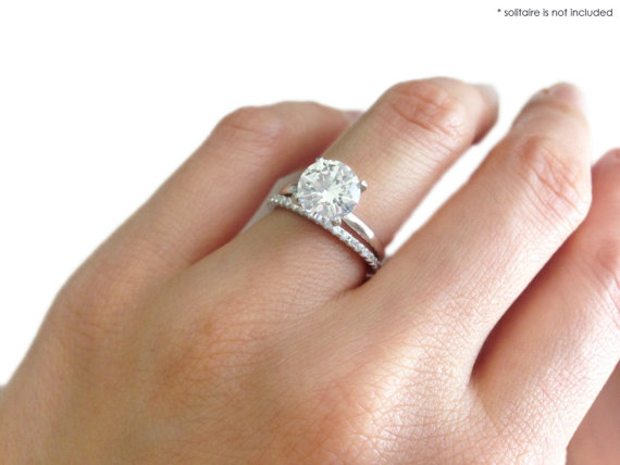 زفاف - Small, Brilliant Round Cut, Eternity Wedding Band Only, Engagement Ring, 1.5mm Man Made Diamond Simulants, Bridal Ring, Sterling Silver