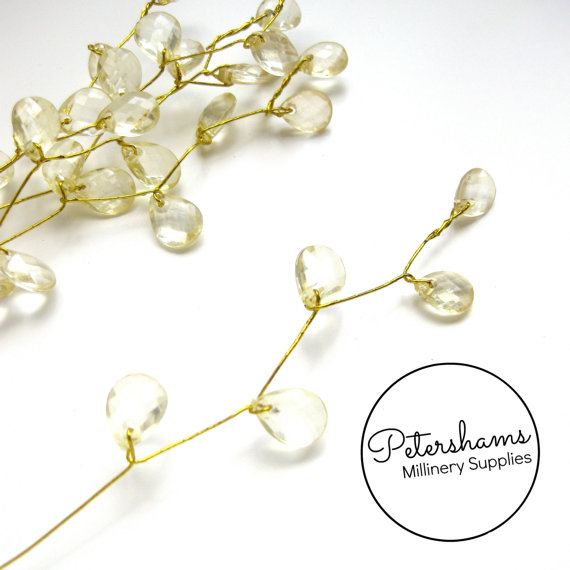 Hochzeit - 6 Ivory Acrylic Jewel Picks on Gold Wire for Millinery and Wedding Flower Bouquets