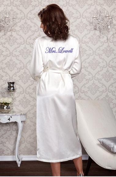 Свадьба - Personalized Satin Bridal Long Robe for the bride, wedding day, honeymoon or bridal shower gift idea, wedding lingerie, bridal lingerie