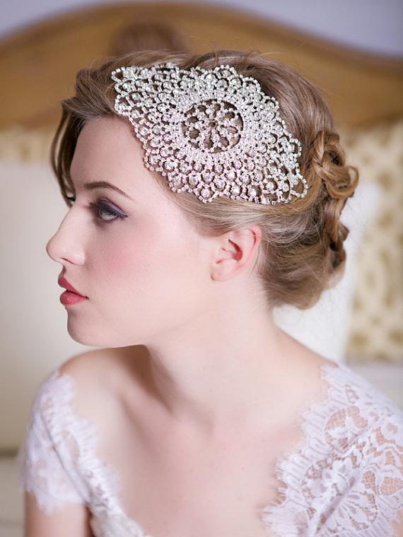 Hochzeit - Silver Crystal Bridal Headpiece, Art Deco Crystal beaded head piece, Crystal Hair Piece Comb, Crystal Wedding Hair Accessories, STYLE 143a