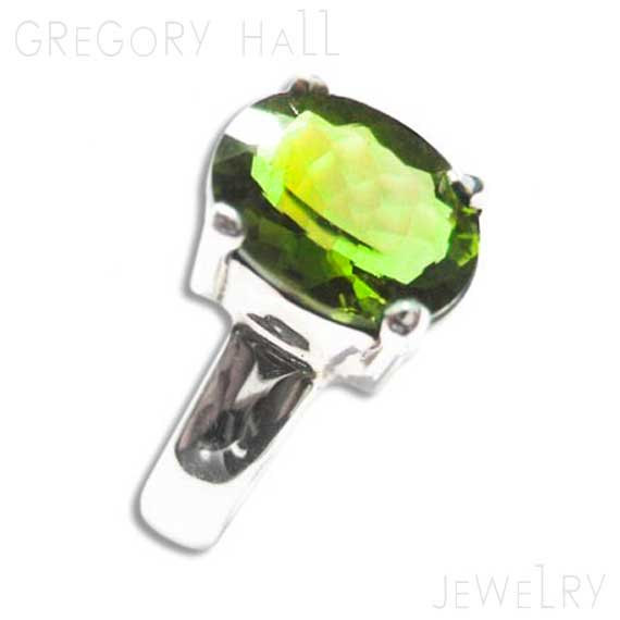 Wedding - Gold Peridot Ring 14k White Engagement Rings with Green Gemstone