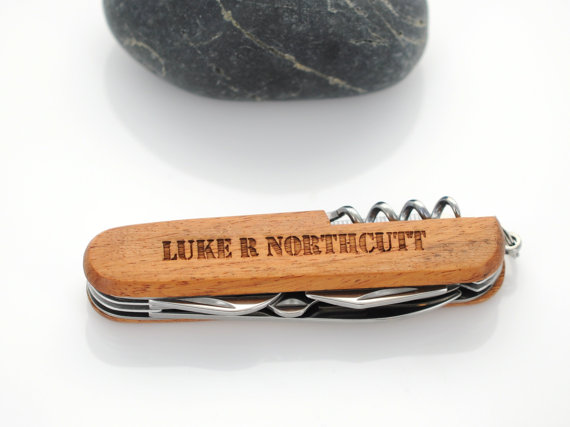 Mariage - Custom Laser Engraved Wood Multi-Tool Pocket Knife, personalized, great for Father's Day, graduation, groomsman gifts knf0004