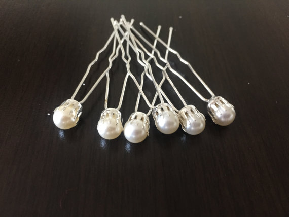 Wedding - Set of 6 Pearls Hair Pin, Wedding Hair pins, Hair Pins, Bridal Hair Pin, Wedding Accessories, Silver Color, 6 pcs Bridal Hair Pin