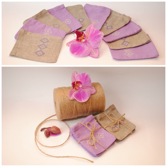 زفاف - Set of multicolor favor bags 10 pcs 3x4 inches Embroidered favor bags for lavender wedding Lilac gift bags Grey candy bags Bridal gift bags