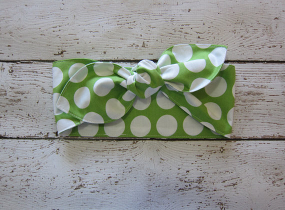 زفاف - hair scarf - retro - green - white - polka dot - sale - garden - bandana - wrap - rockabilly - vintage inspired - retro - summer