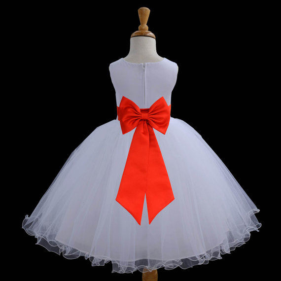 Hochzeit - White Flower Girl dress tie sash pageant wedding bridal recital children tulle bridesmaid toddler elegant sizes 12-18m 2 4 6 8 10 12 