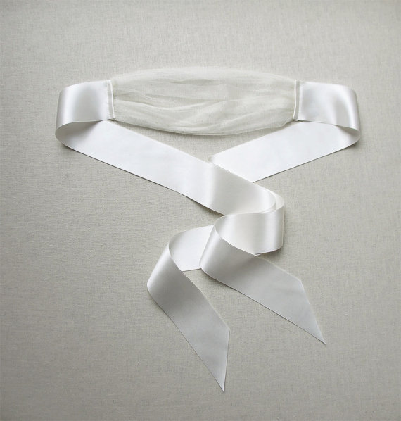 زفاف - Covet pure silk satin and silk tulle drape blindfold eye veil mask