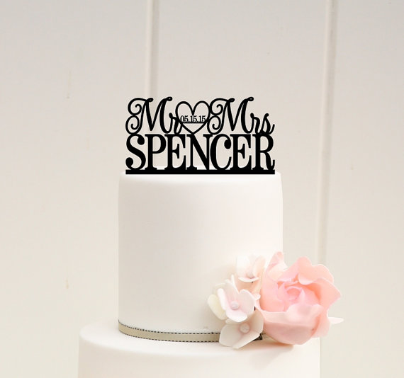 Wedding - Personalized Mr and Mrs Wedding Cake Topper with YOUR Last Name and Wedding Date