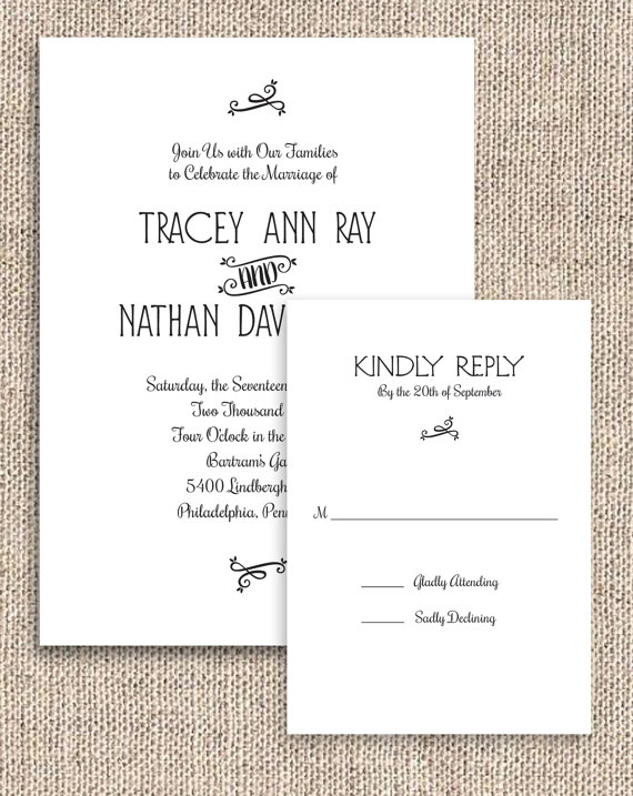 Mariage - PRINTABLE Rustic Chic Invitation and RSVP Set, Digital Invites, Wedding Invitations, Customized Invites, Print at Home, DIY Weddings