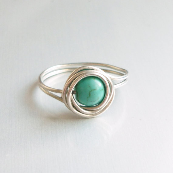 زفاف - Blue Turquoise Bead Wire Wrapped Rings - Bridesmaid gift - Gift for Her