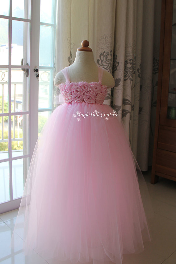 Mariage - Pink Flower Girl Dress Pink Girl Dress Tulle Dress Wedding Toddler Dress Girl Dresses Birthday Dress Party Dress
