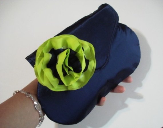 Hochzeit - Wedding Clutch, Embellished with Flower, Small Blue Purse, Bridesmaids Bag