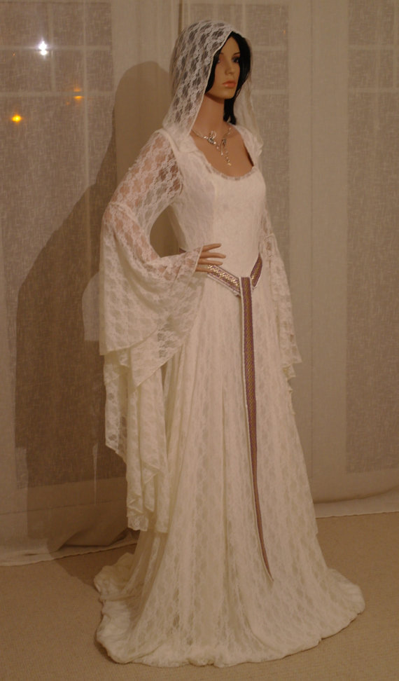 Wedding - Elven Ivory lace dress, comicon elven dress , medieval dress, ivory lace dress, wedding dress, renaissance dress.