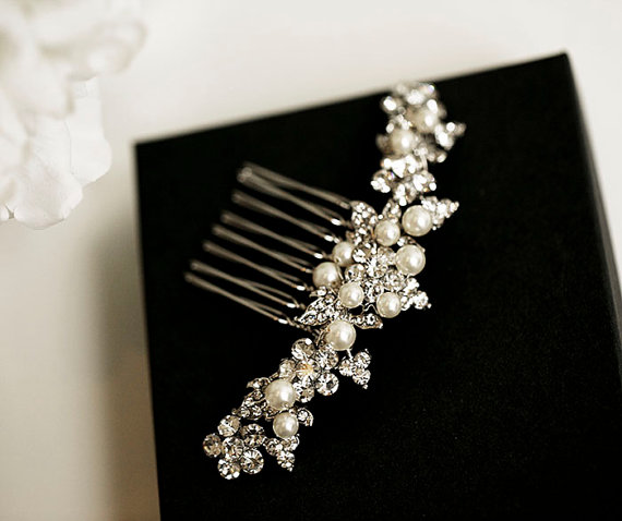 Wedding - Swarovski Pearl and Crystal Hair Comb, Rose gold Bridal Hair Comb, Wedding Accessory, Bridal Hair Clip, Wedding Hair Piece