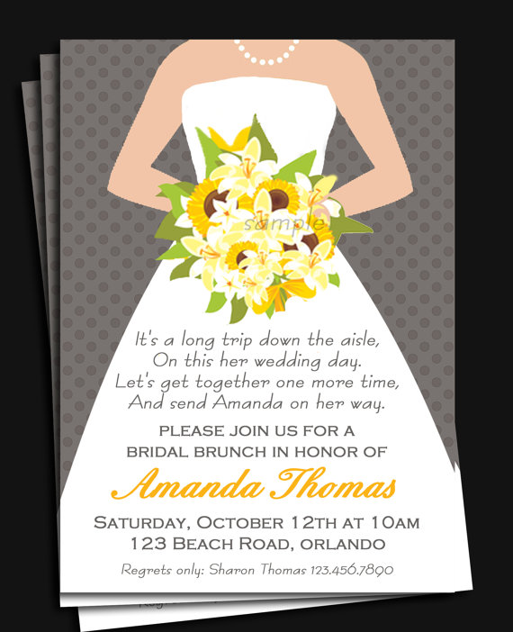 Wedding - Bridal Gown Invitation Printable or Printed with FREE SHIPPING - Bridal Shower, Luncheon or Brunch - You Pick Flower Colors and Skin Tone