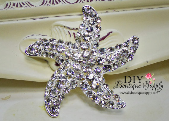زفاف - Starfish Brooch Rhinestone Crystal Brooch Star Fish Embellishment Beach Wedding Bridal Accessories Brooch Sash Pin 50mm 656133