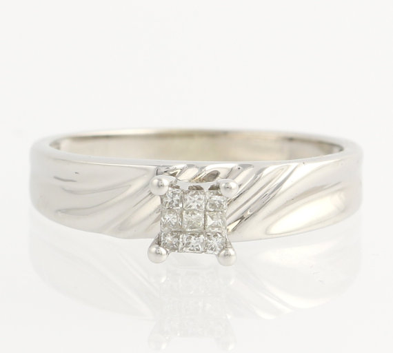 زفاف - Diamond Illusion Solitaire Engagement Ring - 10k White Gold 7 1/4 Genuine .10ctw F9032