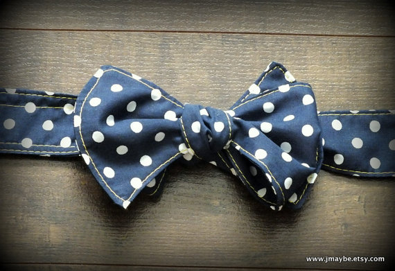 Hochzeit - Navy Blue Polka Dot Bow Tie by Steady As She Goes white classic formal wear ring bearer wedding usher teen boy dance Dr Who costume party