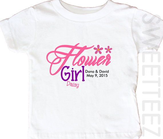 Mariage - Flower Girl Shirt Wedding Baby Bodysuit Toddler Shirt Personalized with Names Date Wedding
