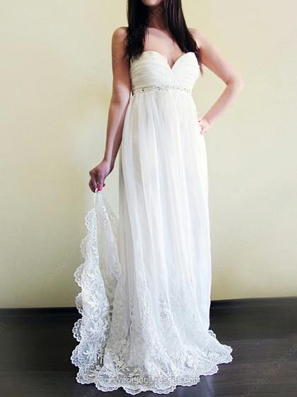 Mariage - Empire Floor-length Lace Chiffon Beading Sweetheart Wedding Dresses