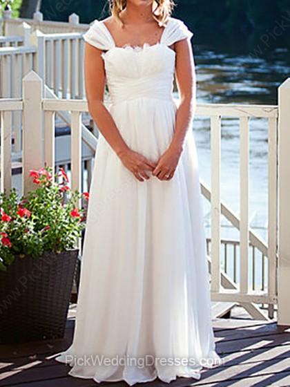 Hochzeit - A-line Floor-length Chiffon Lace Off-the-shoulder Wedding Dresses