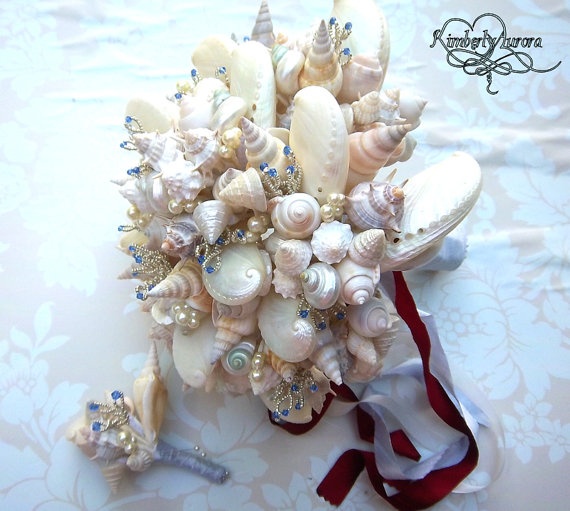 زفاف - Bridal Bouquet Of Shells, Bead And Crystals (Hinewai Style) IN STOCK
