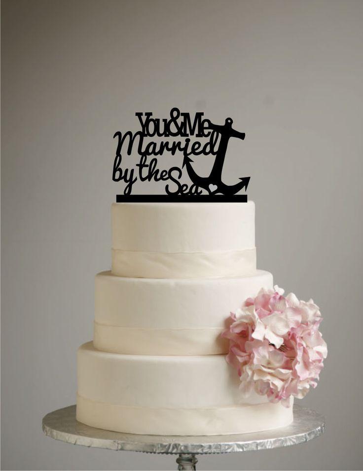 Wedding - Beach Wedding Cake Topper - Destination Wedding - You And Me Married By The Sea - Nautical - Anchor - Ocean - Cruise Wedding