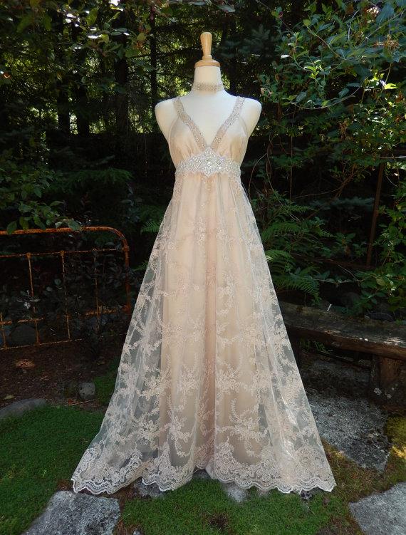زفاف - Wedding Dress-Custom CRBoggs Original Design-Silk charmeuse Base with Embroidered lace