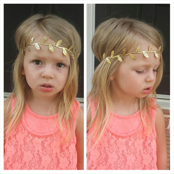 Mariage - Gold leaf crown headband newborn infant toddler adult wedding flower girl gift