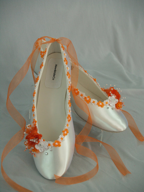 زفاف - Wedding Flat Shoes Tangerine trimmed, other colors available