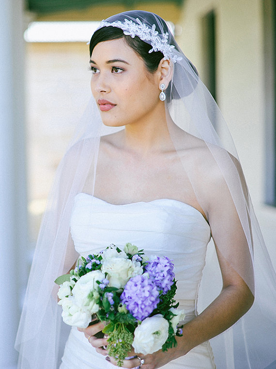 زفاف - Wedding veil, Lace Veil, Juliet Cap Veil, cap veil with applique in waltz length, soft tulle
