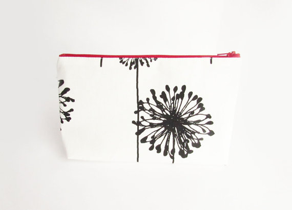 زفاف - CIJ Sale - Clutch purse - in Black Dandelion - Personalized Wet bag - Cosmetic Case - Bridesmaid Clutches - Wedding Gifts