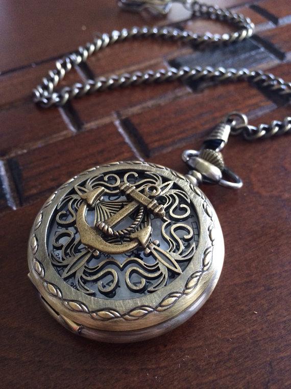 Wedding - Nautical Pocket Watch bronze men's pocket watch with Vest Chain Groomsmen Gifts ships from Canada