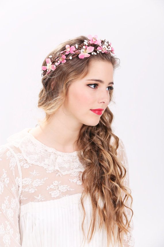 Pink Flower Crown Wedding Headpiece Flower Crown Bridal Headband