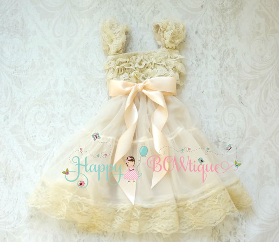 Hochzeit - Flower girl dress, Blush Champagne  Chiffon Lace Dress,Girls dress,baby dress,Birthday dress, Rustic dress, Burlap, Country dress,Baby Girls