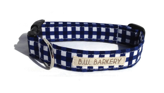 Свадьба - Dog collar in Navy and White Gingham Check for Small to Large Dogs