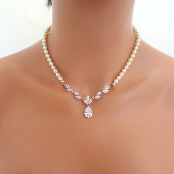 زفاف - Pearl Bridal necklace SET, Crystal Wedding necklace necklace, Crystal Bridal earrings, Rhinestone necklace and earrings, Bridal jewelry
