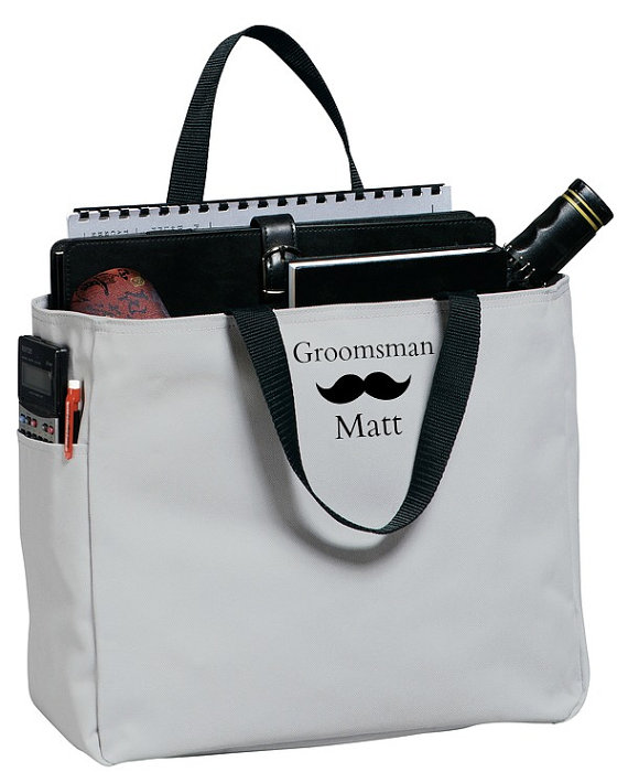 Hochzeit - 5 Groomsmen Gift Tote Bags Mustache Embroidery Wedding Gifts for Men