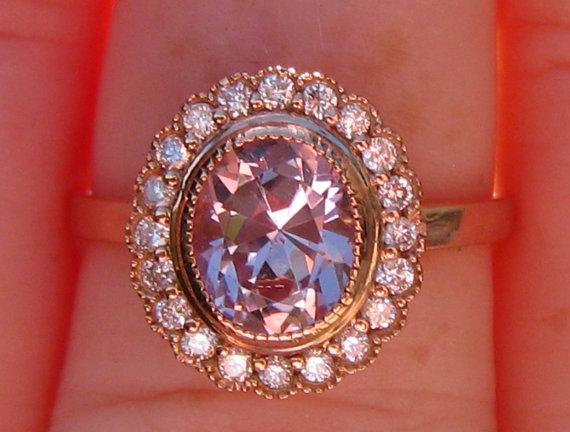 Wedding - 1.5 Carat Peachy Pink Spinel in Rose Gold Stacking Daisy Ring, Peach Spinel Engagement Ring