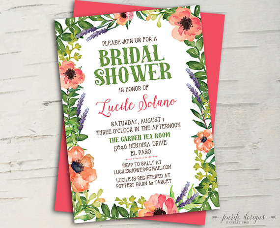 Hochzeit - Floral Garden Bridal Shower Invitation 