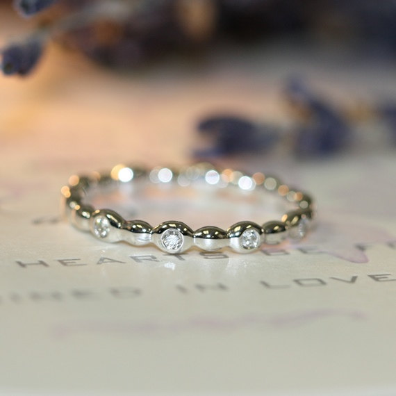 Свадьба - Pebble Diamond Wedding Band in 14k White Gold Women Wedding Ring Stacking Ring Diamond Anniversary Ring (Matching Engagement Ring Availble)