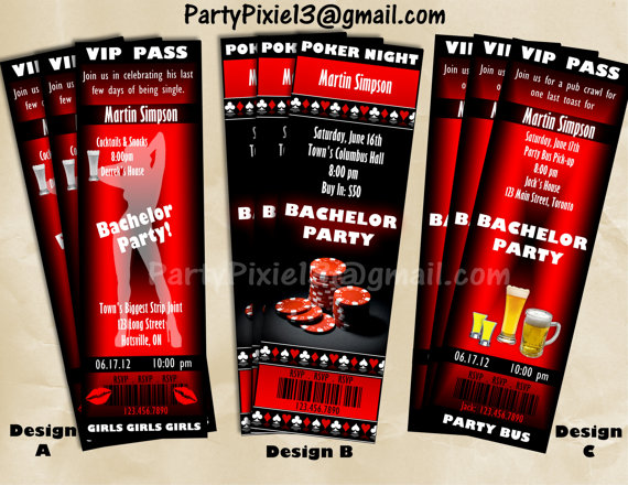 Wedding - Bachelor Stag Party Invitation - Printable and customized with your personal party details. Mens night. Strippers. Digital File.