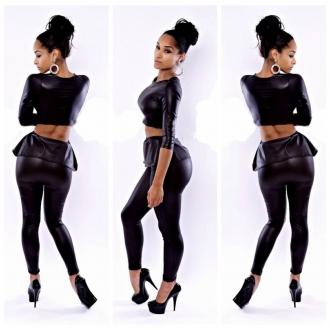 Свадьба - Best Sale Women's Black Half Sleeves Falbala Trousers Two Pieces Set YH8083.jpg