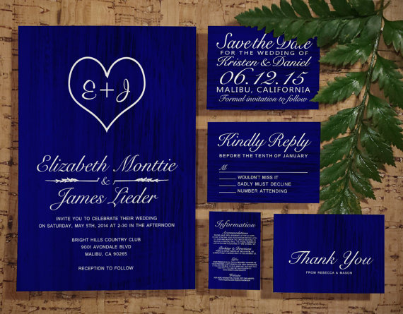 Свадьба - Royal Blue Country Wedding Invitation Set/Suite, Invites, Save the date, RSVP, Thank You Cards, Response, Printable/Digital/PDF/Printed