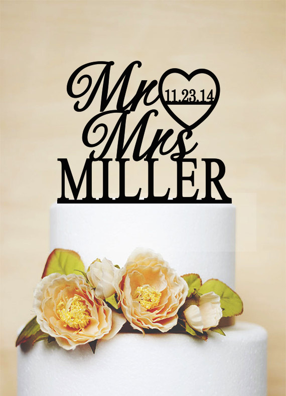 زفاف - Mr & Mrs Wedding Cake Topper With Your Last Name, Personalized Cake Topper,Acrylic Decoration,Mr and Mrs,Custom cake topper-C042