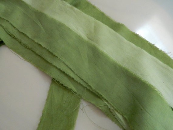 Mariage - Celery and Asparagus - Hand dyed cotton ribbons - Bows, pew markers, weddings, parties, keep sake recyclable cotton ribbon - 4 yards