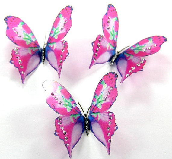 زفاف - 20 So Pretty Pink Stick on Butterflies, Wedding Cake Toppers, Butterfly Cake Decorations 3D Wall Art