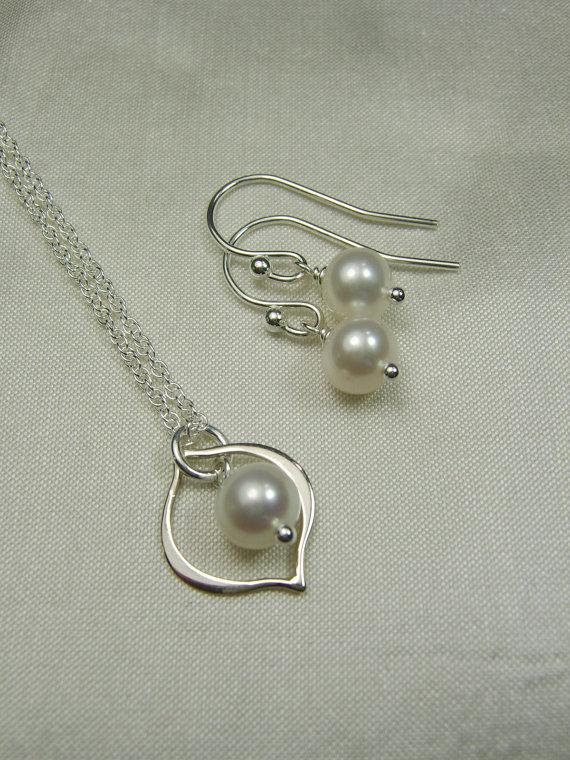 Wedding - Pearl Bridal Jewelry Set of 7 - Pearl Bridesmaid Necklace - Pearl Bridesmaid Earrings - Wedding Jewelry Set