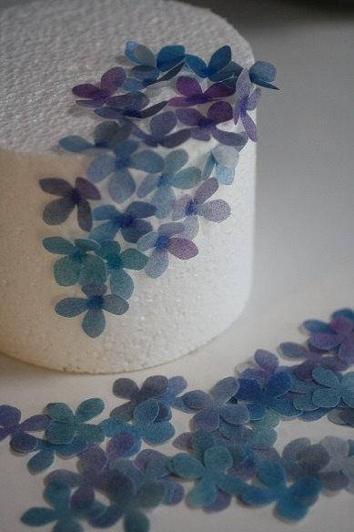 Wedding - 50 solid color wafer paper flowers for cake decorating, wedding cake toppers, edible flowers, rice paper hydrangeas